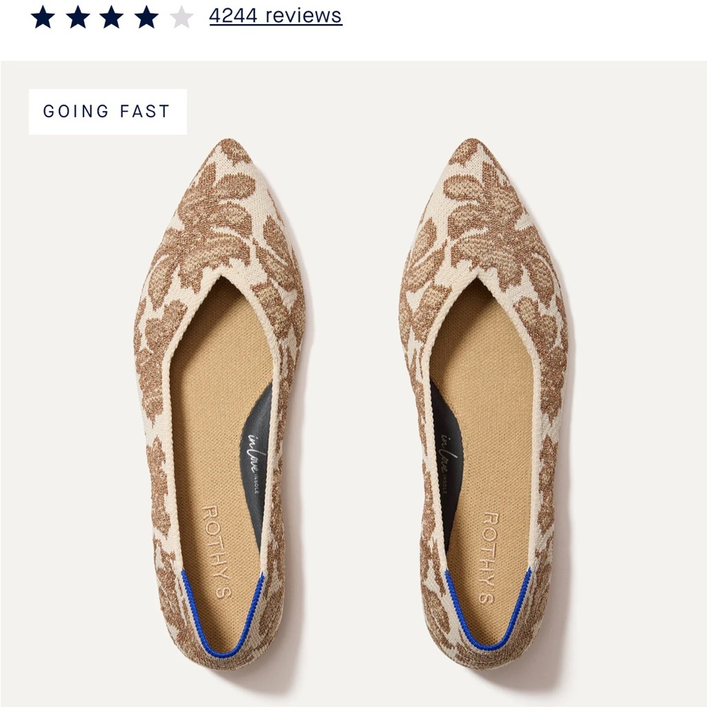 Rothy's Women's Floral Pointed Flats - Tan and Cream